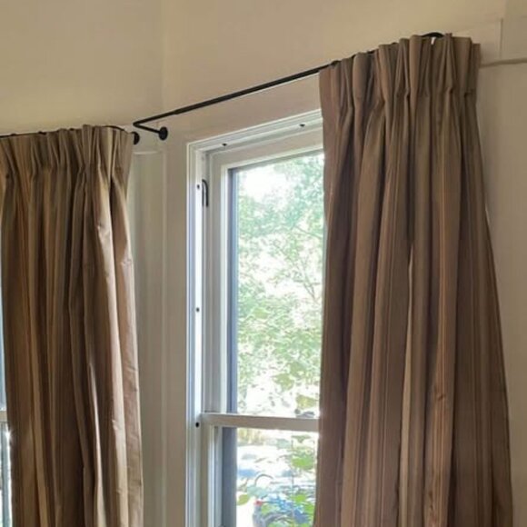 Calico Home Lined 32W x 92L Striped Pleated Silk Drapes. Set of 2 - Picture 4 of 14